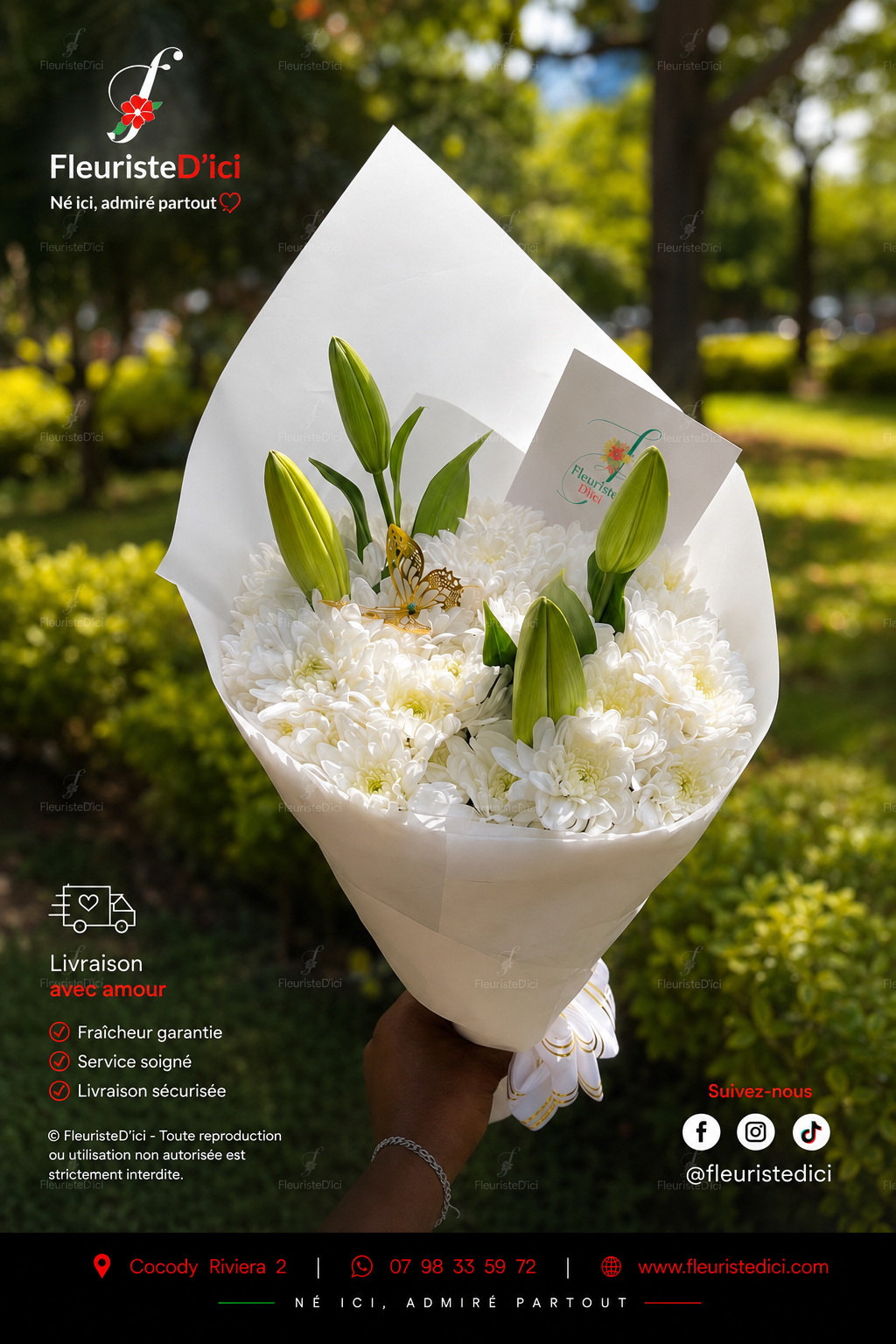 Bouquet Pureté – Roses Blanches & Fraîcheur