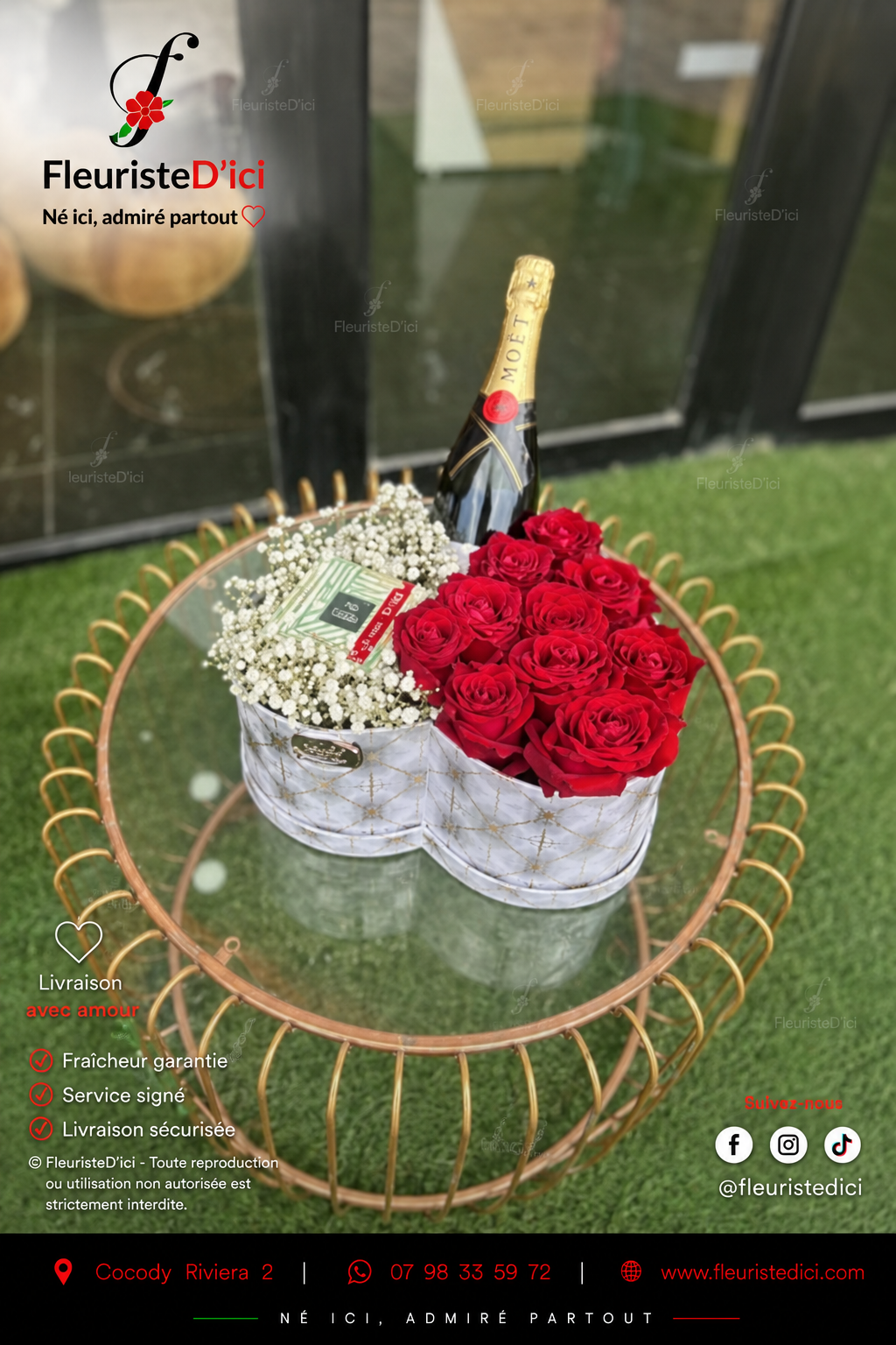 Boîte Florale Pomello – Roses Luxueuses & Douceurs
