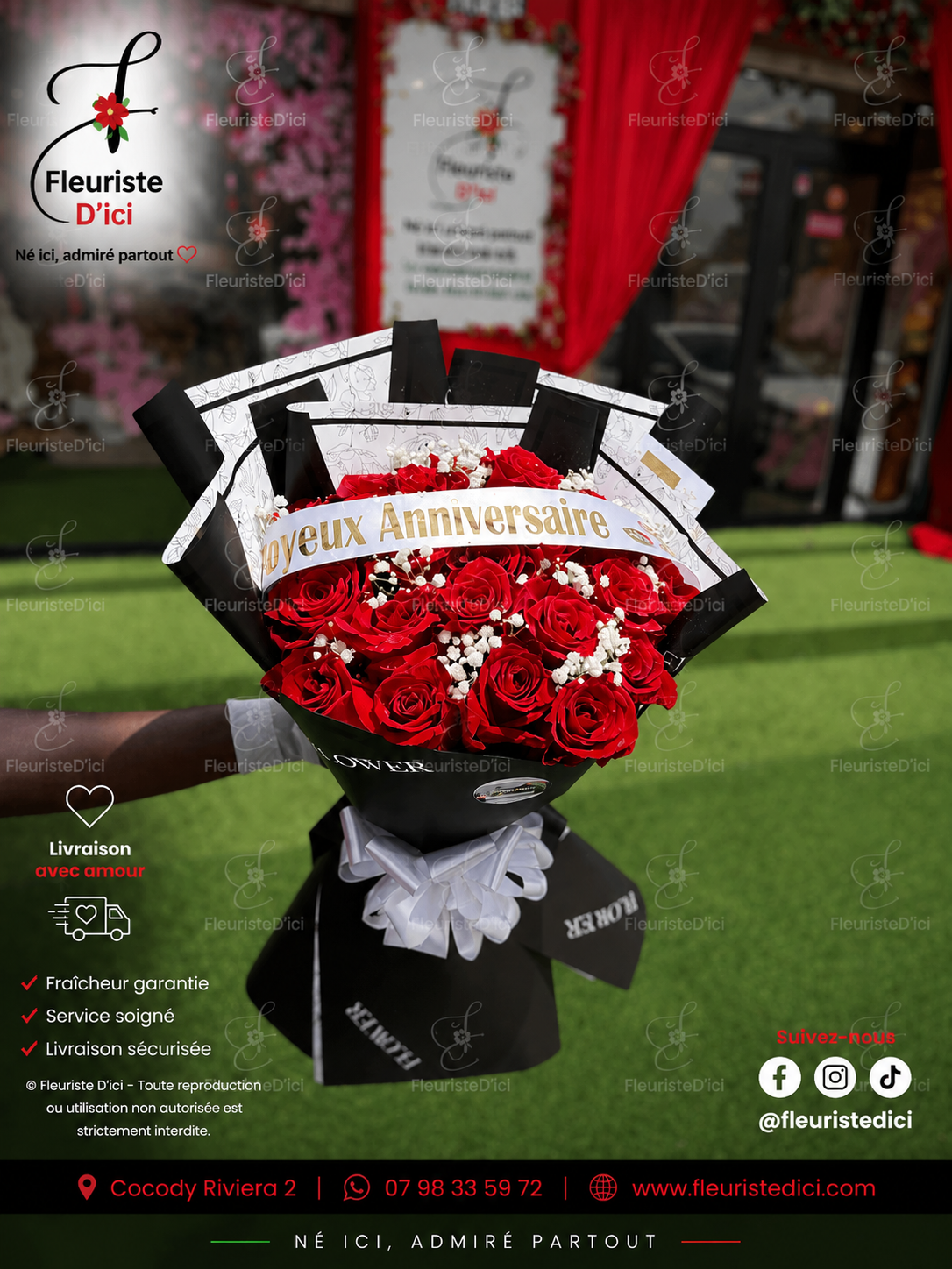 Bouquet Efflorescence – 20 Roses & Gypsophile