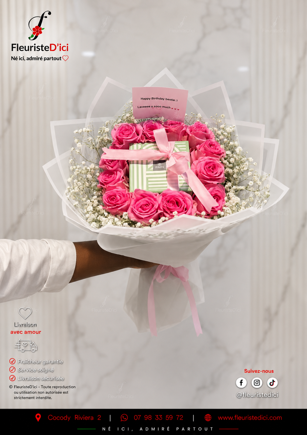 Bouquet Précieuse – Roses Délicates & Bijou